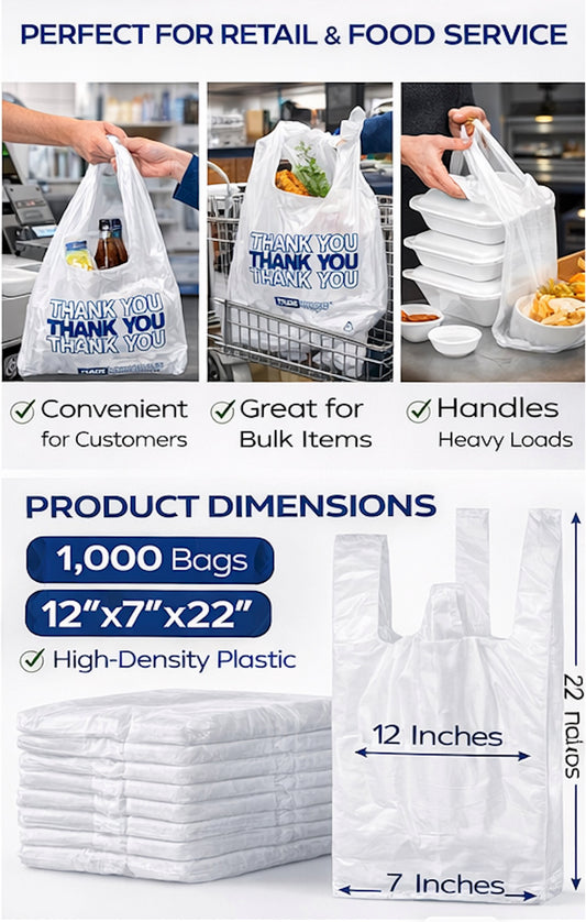 12 x 7 x 22 Clear T-Shirt Bags — Case of 1,000