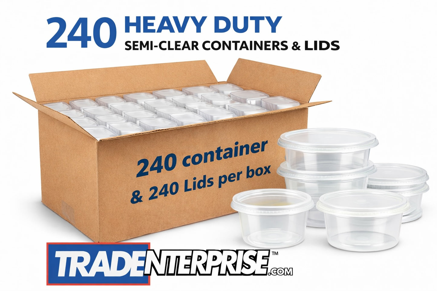 8 oz Heavy Duty Semi-Clear Containers with Lids — Case of 240 Sets