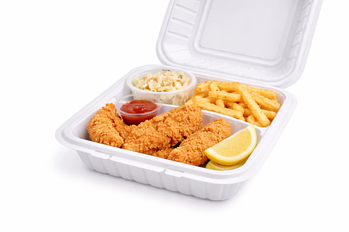 9x9 3-Compartment MFPP Clamshell Containers — Case of 150 | Microwave, Freezer Safe