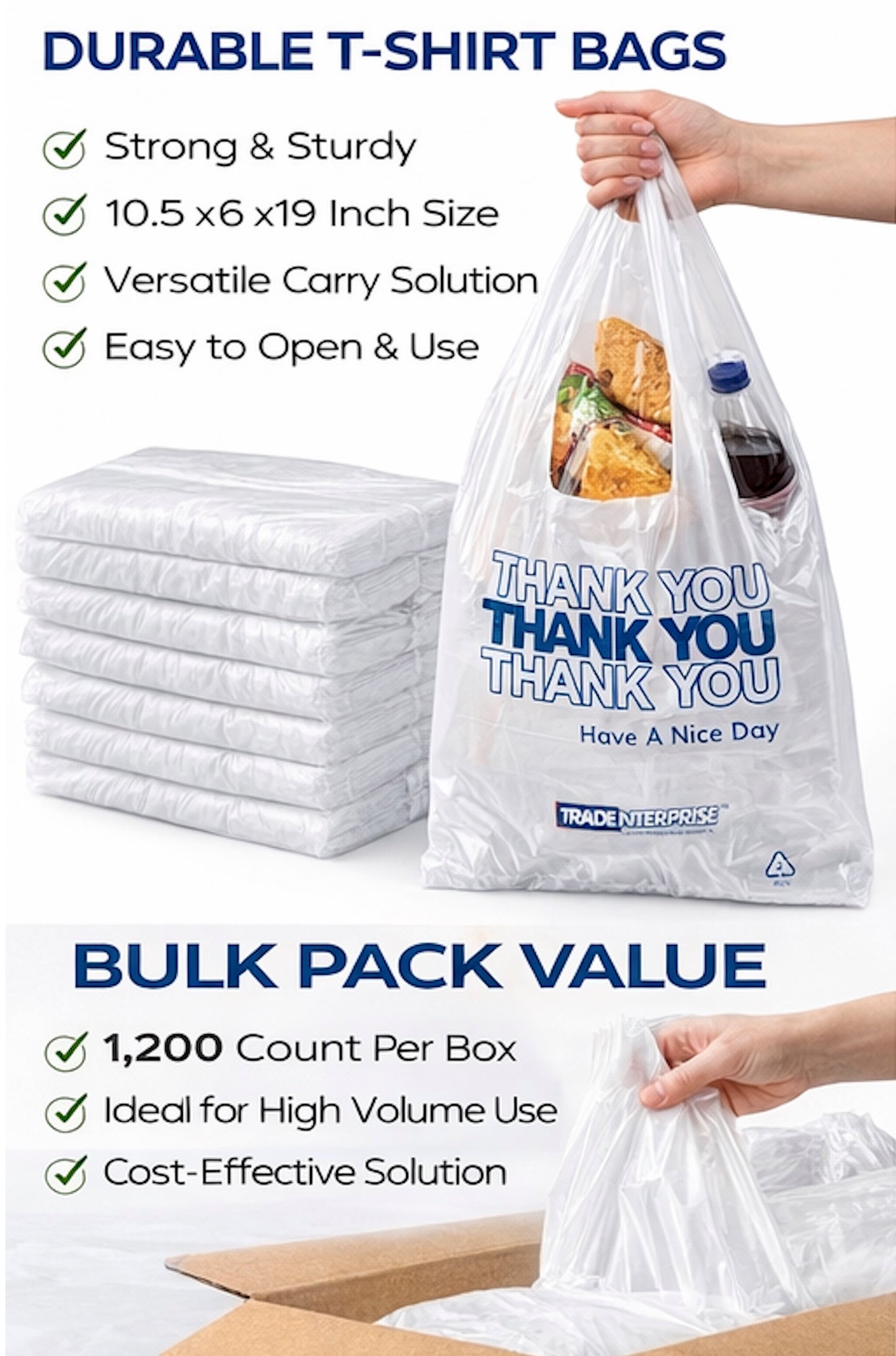 10.5 x 6 x 19 T-Shirt Bags — Case of 1,200