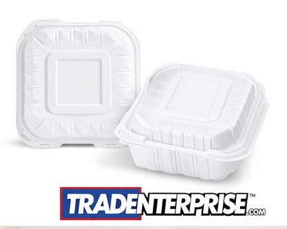 6x6 MFPP Clamshell Containers — Case of 250 | Microwave Safe