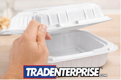 6x6 MFPP Clamshell Containers — Case of 250 | Microwave Safe