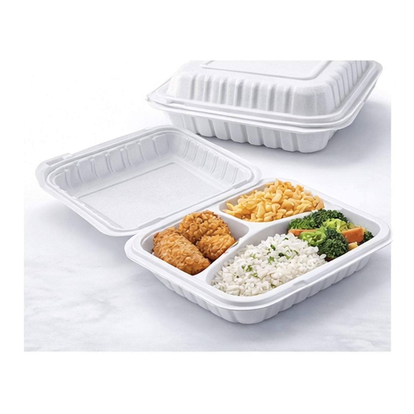 8x8 3-Compartment MFPP Clamshell Container — Case of 150