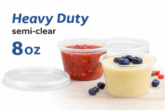 8 oz Heavy Duty Semi-Clear Containers with Lids — Case of 240 Sets