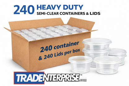 8 oz Heavy Duty Semi-Clear Containers with Lids — Case of 240 Sets
