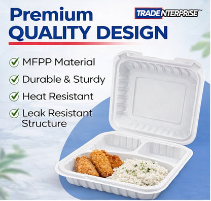 8x8 3-Compartment MFPP Clamshell Container — Case of 150