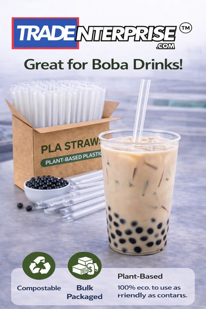 PLA Extra-Wide Straws — 9 Inch | ½ Inch Diameter | Case of 2,000
