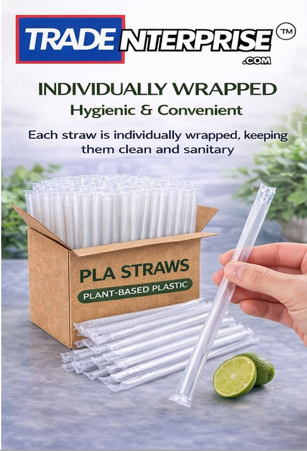 PLA Extra-Wide Straws — 9 Inch | ½ Inch Diameter | Case of 2,000