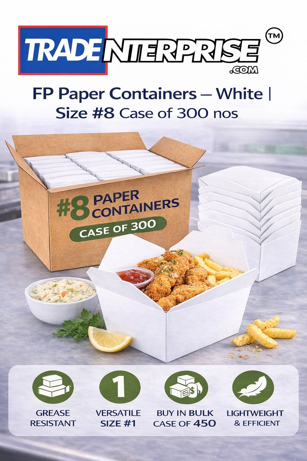 FP Paper Containers — White | Size #8 Case of 300